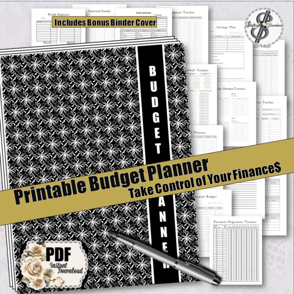 printable budget planner black white damask