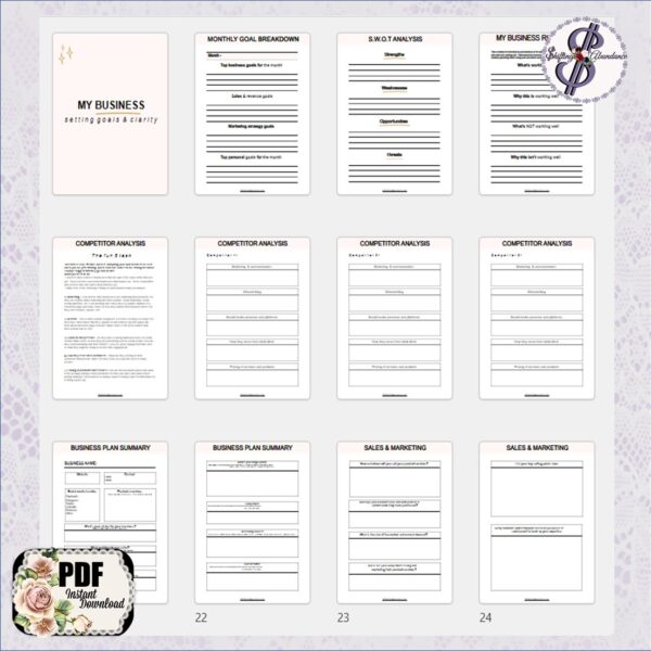 printable business planner for online business interior pages