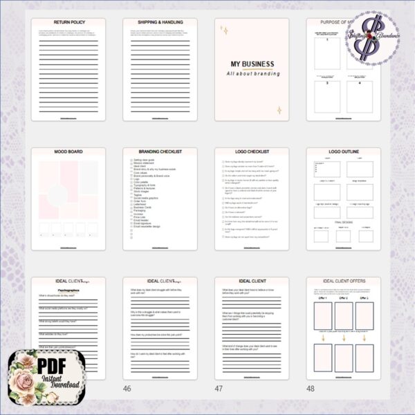 printable business planner for online business interior pages