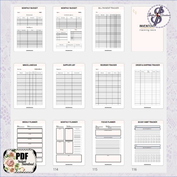 printable business planner for online business interior pages