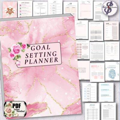 mockup goal setting planner pink cover