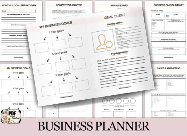 Interior pages for business planner mockup